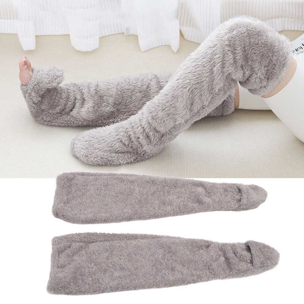 Gray Over Knee Fuzzy Socks Winter Warm Plush Leg Warmer 24Cm Foot