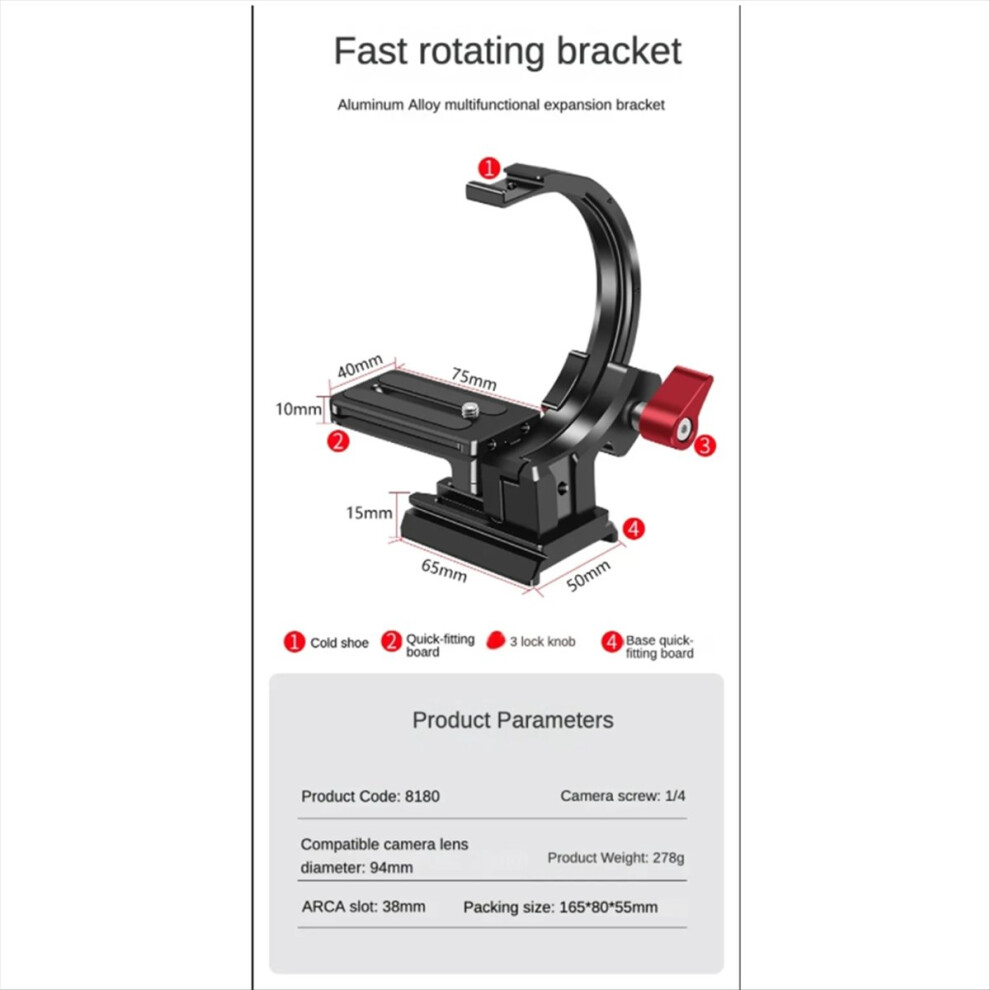 Lens Support Bracket Semi-Circular Ring Horizontal Vertical For Dslr Camera Video Holder Cold Shoe 4853808633002