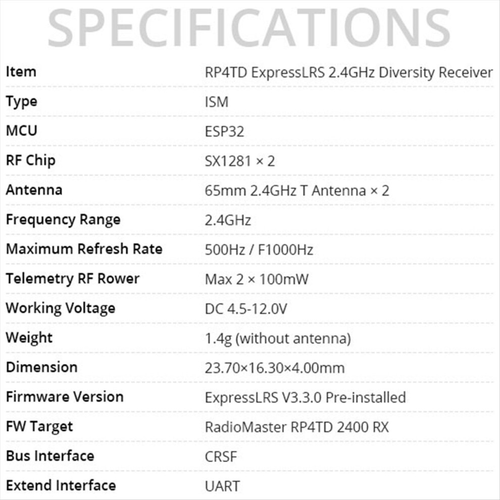 For Rp4td Expresslrs 2.4Ghz Nano Receiver Built In Wifi Tcxo(Rp4td Fcc) 4853808647498