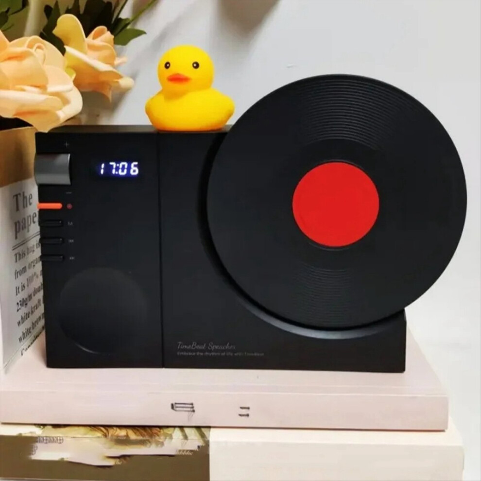 Vinyl Bluetooth Speaker Retro High-Quality Mini Audio Portable Clock Support Tf Card /Aux, Black 4853808651273