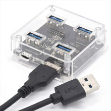 USB 3.0 Hub 4 Port Expansion Drive Free with Power Supply Interface 5Gbps High Speed Transmission 50cm Data Cable