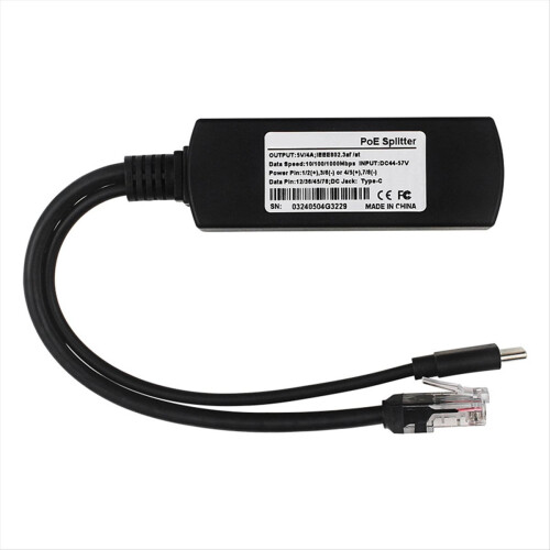 POE Splitter for Raspberry Pi5/5 Generation 5V 4A Type-C Interface Gigabit Ethernet Power over 2