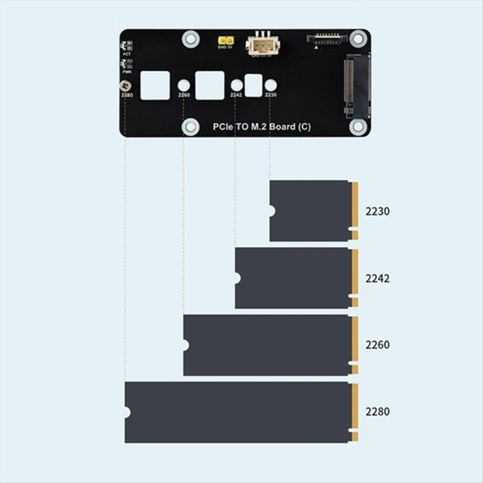 For Rpi 5 Pcie To M.2 Adapter Board For Nvme 2230/2242/2280/2260 Ssd Expansion 4853808676399