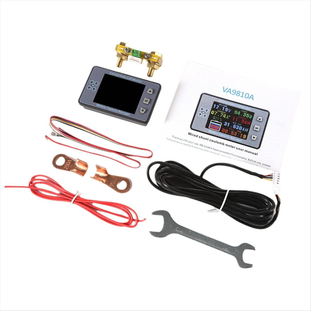Va9810 2.4In 200A Battery Monitor Amp Voltage Meter Ammeter Voltmeter Solar Charging Coulometer Capacity Power Detector 4853808692214
