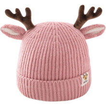 (Pink) ZSY Baby Toddler Reindeer Beanie Hat - Cute Antlers Crochet Knitted Cap, Winter Warm Headwear for Boys & Girls