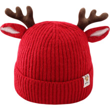 (Red) ZSY Baby Toddler Reindeer Beanie Hat - Cute Antlers Crochet Knitted Cap, Winter Warm Headwear for Boys & Girls