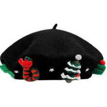 (Black) ZSY Women's Cute Christmas Beret - Decorative Shiny Wool Artist Beanie for Festive Style