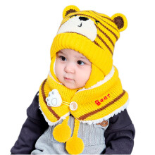 (yellow) ZSY Cute Bear Design Baby Beanie Hat and Scarf Set, Fleece Lined Winter Warm Knit Cap for Newborns, Toddlers, Little Boys and Girls(pink)