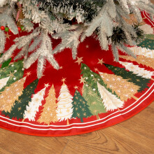 (48inch(122cm)) ZSY 36 Inch Red & Green Christmas Tree Skirt with Pine Trees Print, Soft Farmhouse - Style Xmas Holiday Decoration for Home