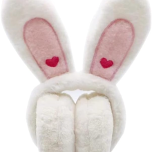 (White) ZSY Cute Bunny - Ears Foldable Ear Muffs for Women & Girls - Winter Warm Fluffy Ear Covers