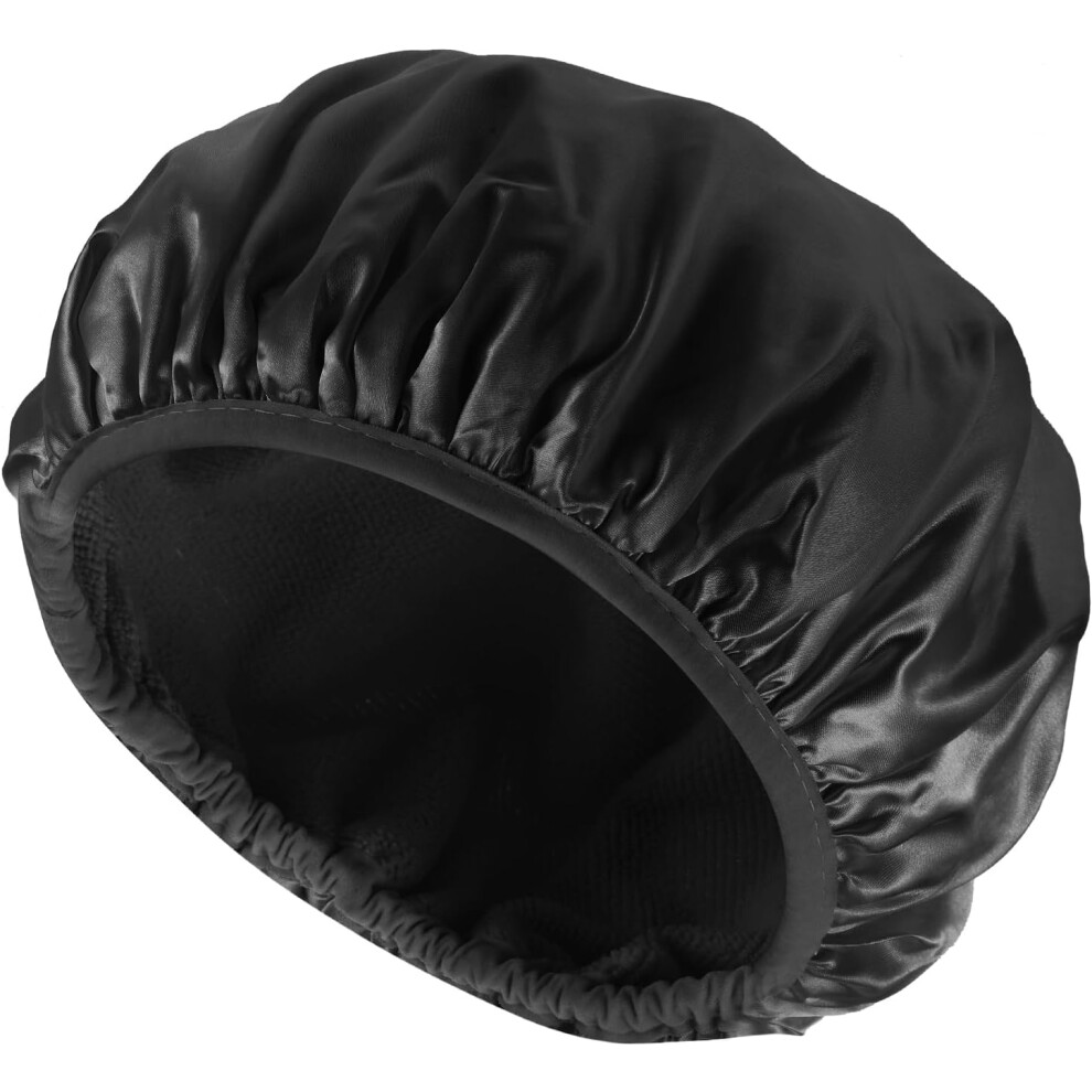 Black (Black) Zsy Reusable Triple - Layer Shower Cap For Women With Terry Cloth Lining - Ideal For Long, Thick Hair, Large & Waterproof