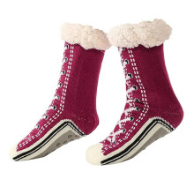 (red) ZSY Women's Winter Non - Slip Fuzzy Slipper Socks, Super Soft Warm Cozy Fleece - Lined Socks with Grippers for Indoor Lounging(black)