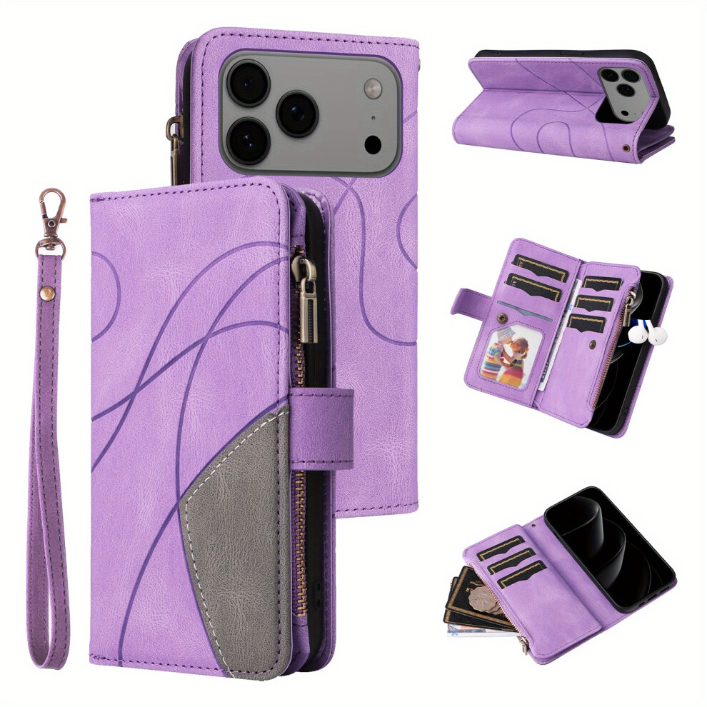 (Phone 17Promax) Zsy Protective Wallet Case For Iphone 17, Magnetic Closure Cover With Shock-Absorbing Interior And Card Slots, Purple 7059941728675