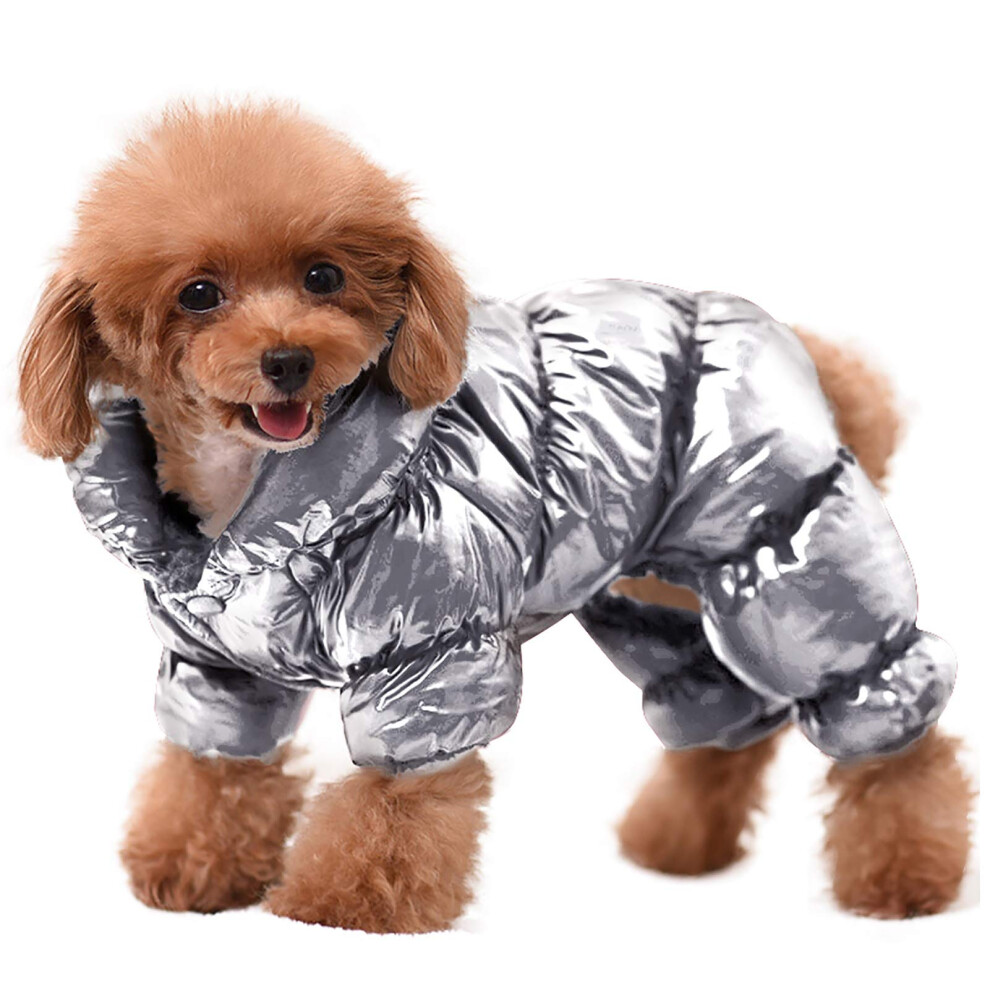 (Sliver, Xl) Zsy Waterproof Full Body Snowsuit For Cold Weather, Windproof Insulated Winter Coat With Legs For Small Breeds, Black