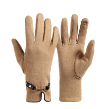 (Khaki) ZSY Touchscreen Winter Gloves for Women, Thermal Warm Suede Gloves with Buckle Detail Ideal for Running, Biking, Driving（black）