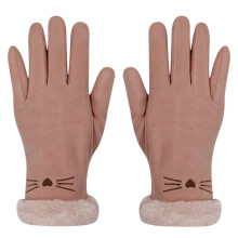 (pink) ZSY Women's Cute Cat - Themed Soft Suede Winter Gloves, Fleece Lined with Faux Fur Cuff, Thermal Mittens for Cold Weather（black）