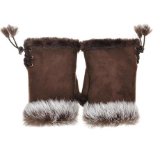 (brown) ZSY Women & Teens' Classic Winter Warm Fingerless Gloves Mittens with Faux Fur Trim for Cold Weather