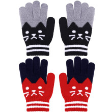 (Black, Red) ZSY Warm Knitted Stretchable Gloves for Kids Boys Girls, Full Finger Soft Comfortable Winter Outdoor Play, 2-Pair Set