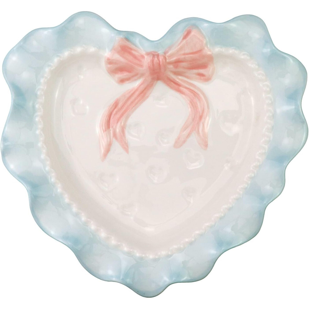 (blue) ZSY Cute Ceramic Heart-Shaped Dessert Plates - Blue Wave-Edged Serving Plates for Kitchen Party Decoration, Dessert Display & Daily Use-image-OPC-PMGQJ6K-NEW