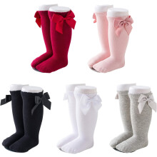 ZSY 5-Pack Baby Girls Knee High Socks - Bow & Ruffled Knit Cotton Long Stockings for Infants & Toddlers