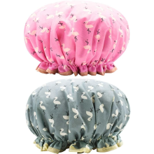 ZSY 2-Pack Double-Layer Waterproof Bath Caps - Elastic Band Ruffled Edge & Ear-Cover Design for Shower Hair Protection & Kitchen Oil-Proof For Girls
