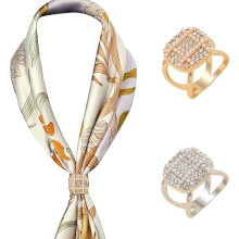 ZSY 2Pcs Women's Fashion Square Pearl & Rhinestones Scarf Ring Buckles, Silk Scarf Clasp Clips & Clothing Wrap Holders for T - Shirts, Neckerchiefs, S