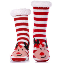 ZSY Women's Christmas Reindeer Fuzzy Slipper Socks, Warm Cozy Striped Socks with Non - Slip Grippers for Winter Indoor Lounging