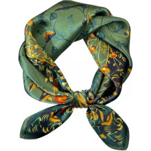 ZSY 21" x 21"Mulberry Silk Square Scarf, Digital Printed Floral & Bird Pattern Neckerchief for Women and Men, Versatile Natural Silk Headscarf