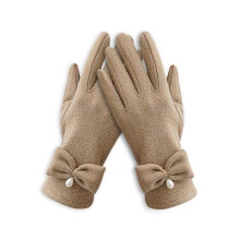 ZSY Women's Winter Gloves with Cute Bow & Pearl Detail, Fashion Fleece - Lined Warm Thermal Windproof Touchscreen Gloves for Cold Weather, Dressing, D