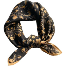 ZSY 21" 100% Real Mulberry Silk Small Square Scarf, Lightweight Gold Floral Printed Neck Scarf & Headscarf for Women