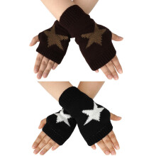 ZSY 2 Pairs Women's Autumn & Winter Fingerless Star - Knitted Gloves, Warm Thumb Hole Hand Warmers with Stylish Star Design