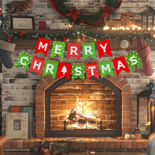 ZSY Merry Christmas Banner, Red & Green Christmas Decorative Paper Banner with String - Perfect for Fireplace, Wall, Window, Home & Office Christmas D