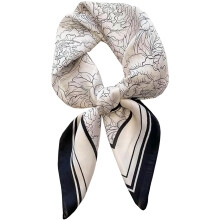 ZSY 27.5" x 27.5" Satin Silk - Feel Head & Hair Scarf, Lightweight Floral - Line Printed Fashion Scarf for Handbags & Accessories