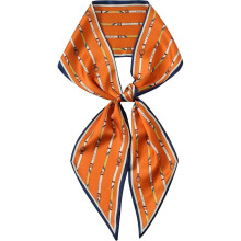 ZSY 57" x 5.5" Women's Silky Satin Long Thin Scarf, Orange Equestrian - Print Fashion Neck Tie & Head/Hat Wrap Ribbon