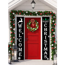 ZSY 2 Pack Christmas Welcome Banners, Merry Christmas Black Hanging Porch Signs - Outdoor & Indoor Xmas Decor for Home Walls, Holiday Parties, Doorway