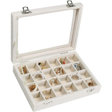 ZSY Velvet Jewelry Organizer - 24 Grid Tray for Rings, Earrings & Small Jewelry | Beige Jewelry Storage Box for Women, Girls, Wives & Mothers | Displa