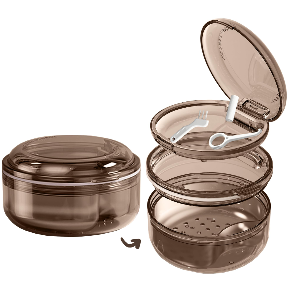 Black (Black) Zsy Clear Soaking Storage Case With Strainer Basket, For Retainers Dentures Mouthguards Aligners, Compact Travel Cleaner Holder,