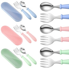 ZSY 9-Piece Toddler Utensils Set - Stainless Steel Forks & Spoons, BPA-Free Baby Silverware, Safe Kids Tableware with Round Handle & Lunch Box (Blue,