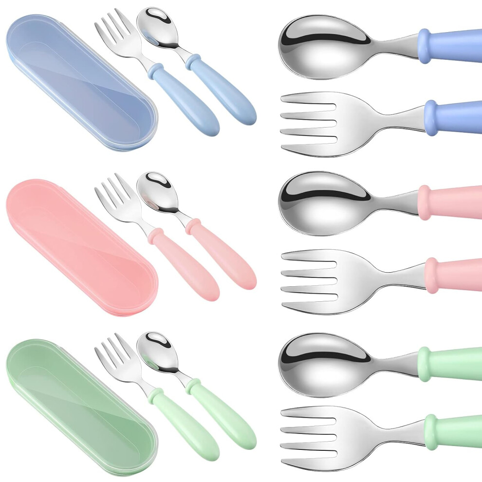 ZSY 9-Piece Toddler Utensils Set - Stainless Steel Forks & Spoons, BPA-Free Baby Silverware, Safe Kids Tableware with Round Handle & Lunch Box (Blue,