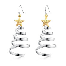 ZSY Handmade Christmas Tree Pendant Hoop Earrings - Gold & Silver Two-Tone, Women's Holiday Jewelry for Thanksgiving & Christmas Party Accessories