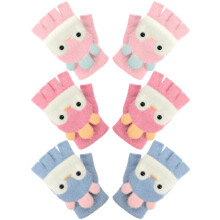 (colorful A) ZSY 3 Pairs Women's Winter Fingerless Convertible Mittens, Thermal Cute Animal - Themed Gloves, Windproof & Warm for Cold Weather