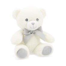 20cm Keeleco Baby White & Grey Bear with Ribbon - Plush Soft Toy