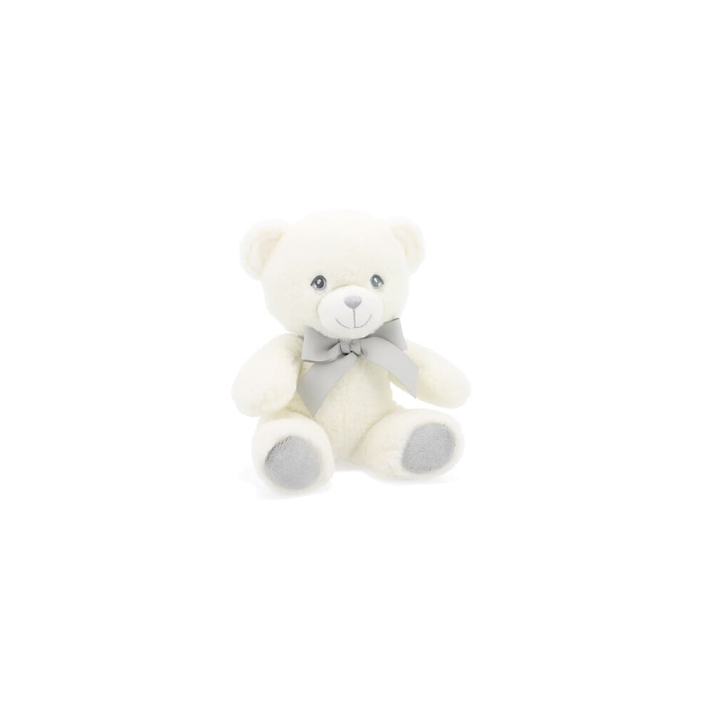 Keel 20Cm Keeleco Baby White & Grey Bear With Ribbon - Plush Soft Toy