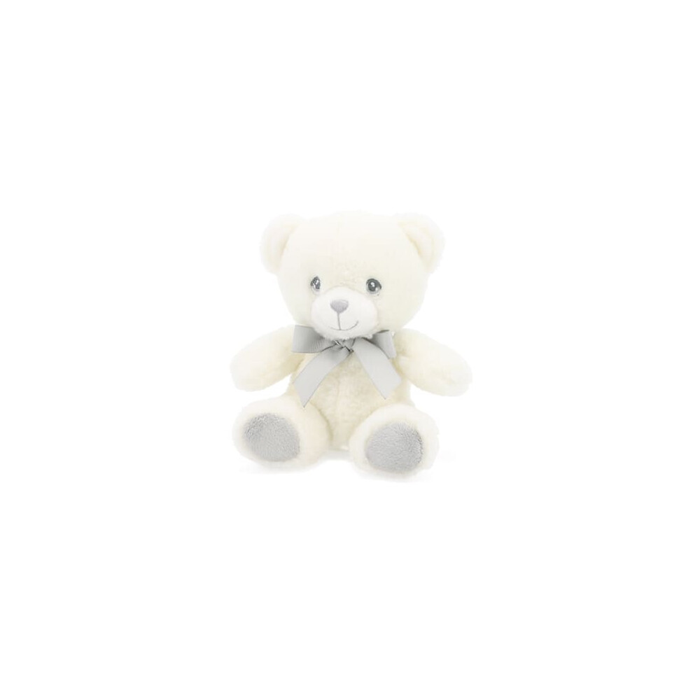 Keel 15Cm Keeleco Baby White & Grey Bear With Ribbon - Plush Soft Toy