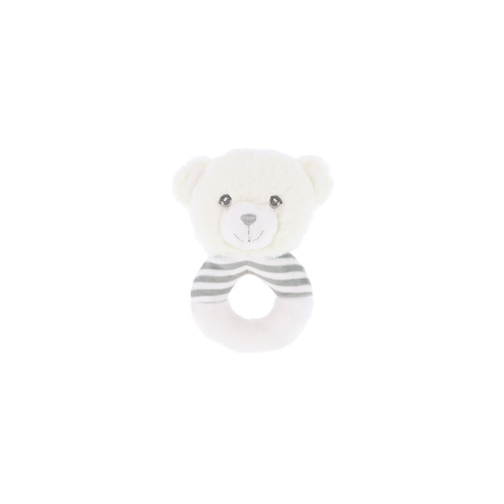 Keel 14Cm Keeleco Baby White & Grey Bear Ring Rattle - Plush Soft Toy