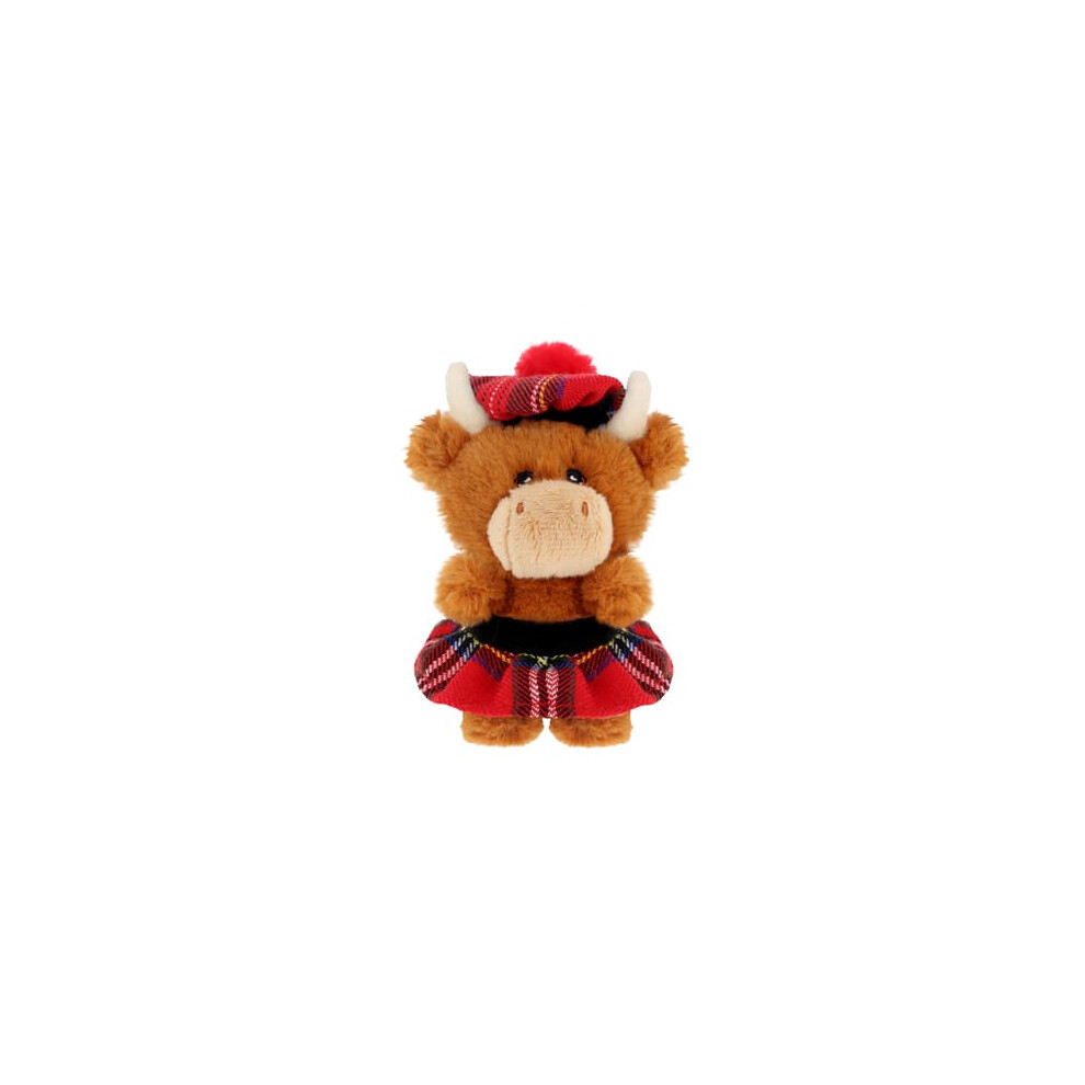 Keel 10Cm Keeleco Adoptable Highland Cow With Kilt & Tammy - Plush Soft Toy