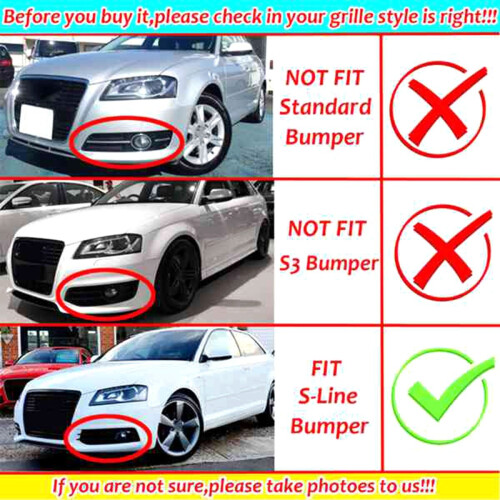 Chrome Car Front Bumper Fog Light Mesh Grille for A3 8P 2