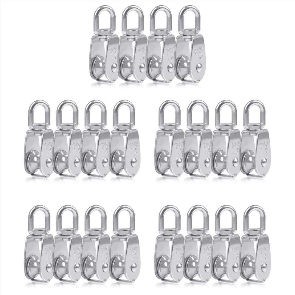 20Pcs Single Pulley Block M15 Stainless Steel Small Roller For Rope Cord In Swivel Silver 4853344848779