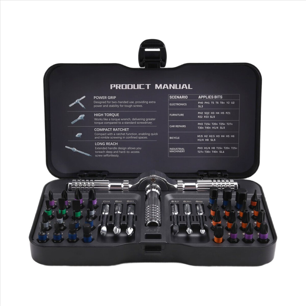 Magnetic Ratchet Screwdriver Set 40Pcs Bits 4853929198855
