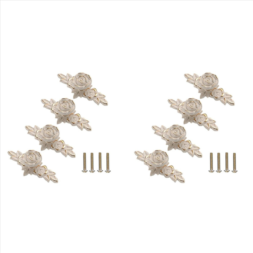 8 Pcs Euro Roses Cabinet Knobs With Backplate, Flower Drawer Pull Handles For Dresser Vanity Nightstand Cupboard 4853006584588